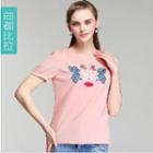 Embroidered Short-sleeve Chiffon Top