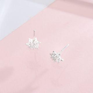 925 Sterling Silver Rhinestone Snowflake Earring 1 Pair - Es647 - Silver - One Size