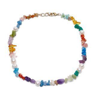 Irregular Pearl Faux Gemstone Choker F15230 - White & Purple & Blue - One Size