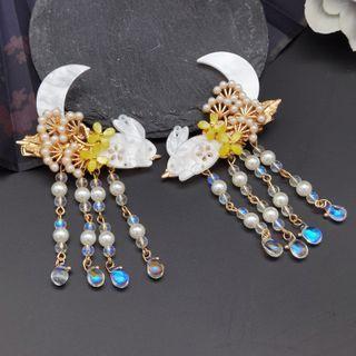 Retro Faux Pearl Flower Rabbit Hair Clip 1 Pair - L95 - One Size