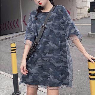 Camo Sheer Panel Short-sleeve T-shirt