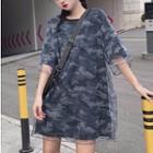 Camo Sheer Panel Short-sleeve T-shirt