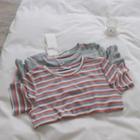 Striped Round Collar Short-sleeved Top