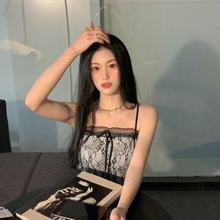 Spaghetti Strap Lace Top / Mini Skirt / Cardigan
