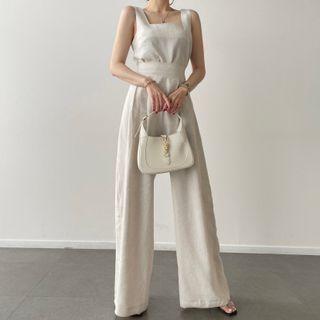 Sleeveless Square Neck Top / High Waist Wide Leg Pants