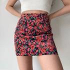 High-waist Tulip Print Corduroy Short Skirt