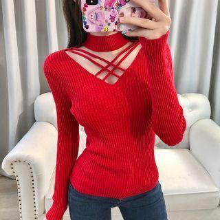 Choker-neck Knit Top