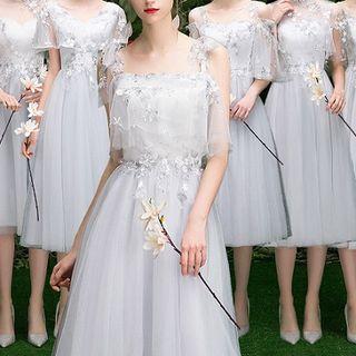 Embroidered Midi A-line Mesh Evening Dress (various Designs)