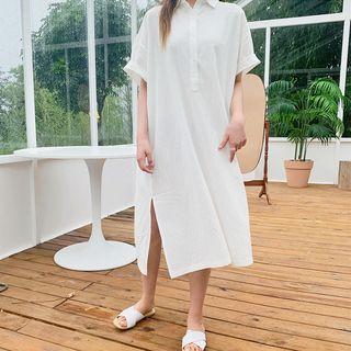 Half-placket Boxy Midi Shirtdress