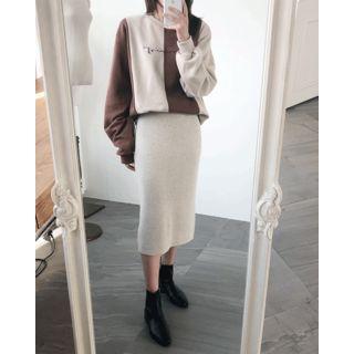 Letter Embroidered Two-tone Sweatshirt Brown - One Size