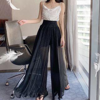 Rhinestone Camisole Top / High-waist Wide-leg Pants