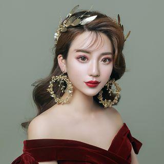 Wedding Set: Faux Pearl Alloy Headpiece + Hoop Earring Headpiece & 1 Pair - Clip On Earring - One Size