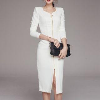 Zip Slit Midi Bodycon Dress