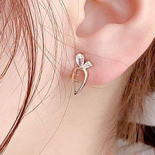 Asymmetrical Rhinestone Rabbit Stud Earring 1 Pair - Gold - One Size