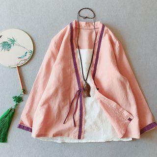 Contrast Trim Frog Buttoned Light Jacket