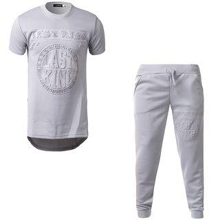 Set: Letter Embossed Short Sleeve T-shirt + Jogger Pants