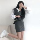 Mock Two Piece Sweatshirt / High Waist A-line Skirt
