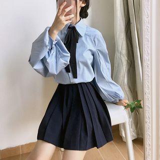 Balloon Sleeve Tie Neck Blouse