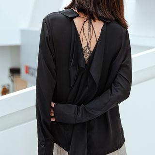 Loose-fit Open-back Ruffled Chiffon Shirt