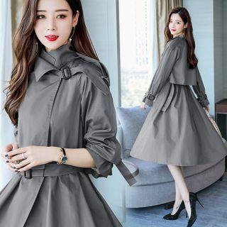 Plain Belted Midi A-line Coatdress