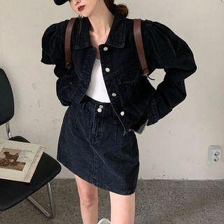 Long-sleeve Denim Cargo Jacket / Denim A-line Skirt