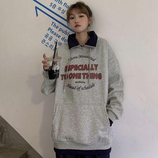 Polo-neck Lettering Hoodie