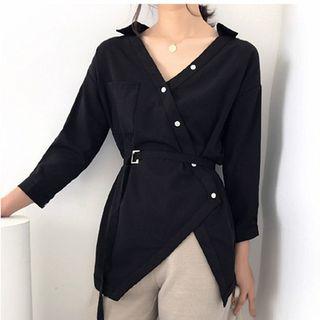 3/4-sleeve Asymmetric Hem Top