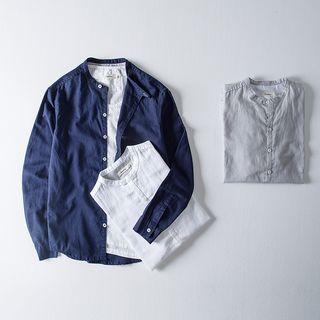 Stand-collar Plain Long-sleeve Shirt