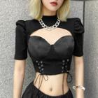 Puff Sleeve Cut-out Drawstring Top