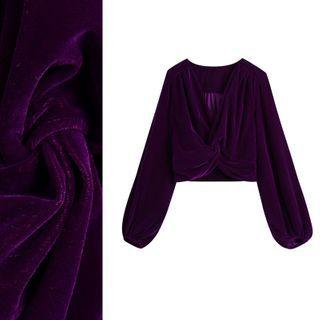 Knit V-neck Velvet Blouse