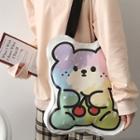 Bear Print Canvas Tote Bag Pink & Yellow & Green - One Size