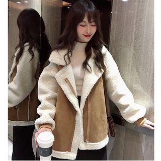 Faux Suede Panel Fleece Zip Jacket