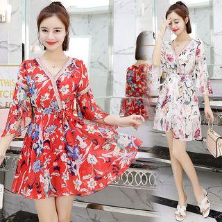 Flower Print A-line Mini Chiffon Dress