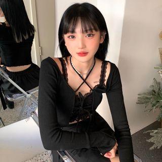 Lace Camisole / Tie-front Cardigan