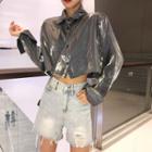 Glitter Cropped Shirt Silver - One Size