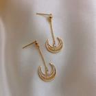 Rhinestone Crescent Drop Earring 1 Pair - Earring - Silver Pin - 2 Ways - Rhinestone - Moon - Gold & White - One Size