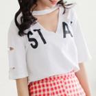 Cutout Lettering Short-sleeve T-shirt