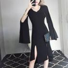 Slit Detail Long-sleeve A-line Dress