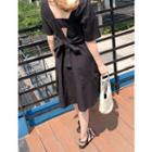 Cutaway-back Tie-waist Linen Blend Dress Black - One Size