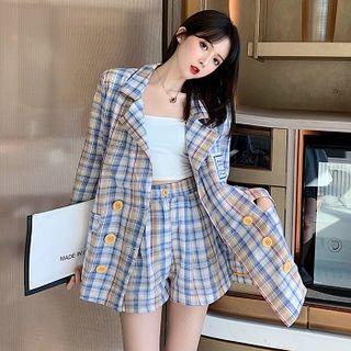 Color-block Long-sleeve Blazer / High-waist Shorts