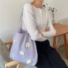Flower Applique Canvas Shopper Bag Purple - One Size