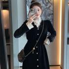 Long-sleeve Midi A-line Dress / Mock-neck Lace Top