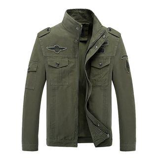 Appliqued Stand Collar Zipper Jacket