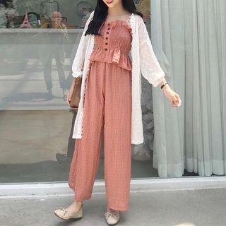 Plain Light Jacket / Set: Plain Camisole Top + Wide Leg Pants