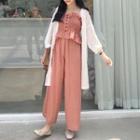 Plain Light Jacket / Set: Plain Camisole Top + Wide Leg Pants