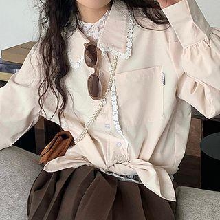 Butterfly Embroidered Lace Trim Blouse