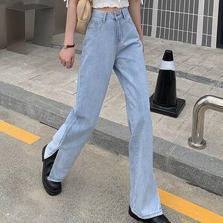 High-waist Wide-cuff Slit Maxi Jeans