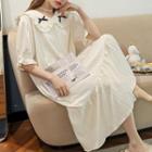 Short-sleeve Peter Pan Collar Bow Sleep Dress