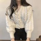 Single-breasted Puff-sleeve Cardigan