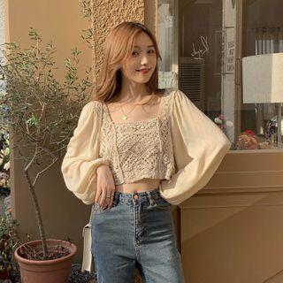 Crochet Knit Blouse Almond - One Size
